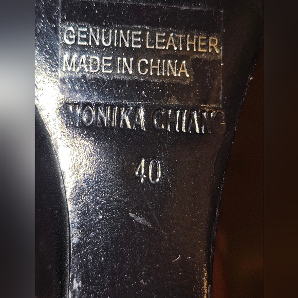 New Monica Chiang Thigh High Black Leather Gold Studs Covered Wedge Boots 40 - Picture 9 of 16